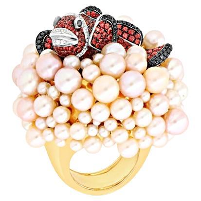 63.3 Gr Nemo Fish Cocktail Ring with Freshwater Pearls Anemone and Sapphires For Sale