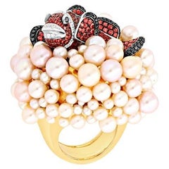 63.3 Gr Nemo Fish Cocktail Ring with Freshwater Pearls Anemone and Sapphires