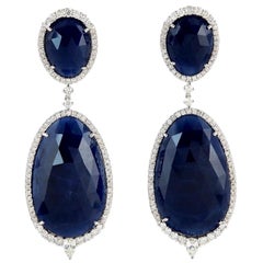 63.31 Carat Blue Sapphire Diamond 18 Karat Gold Earrings