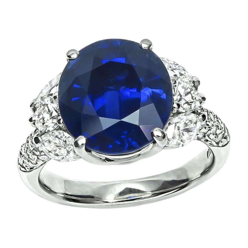 Bague de fiançailles en platine avec un saphir de 6,33 carats et un diamant de 1,16 carat