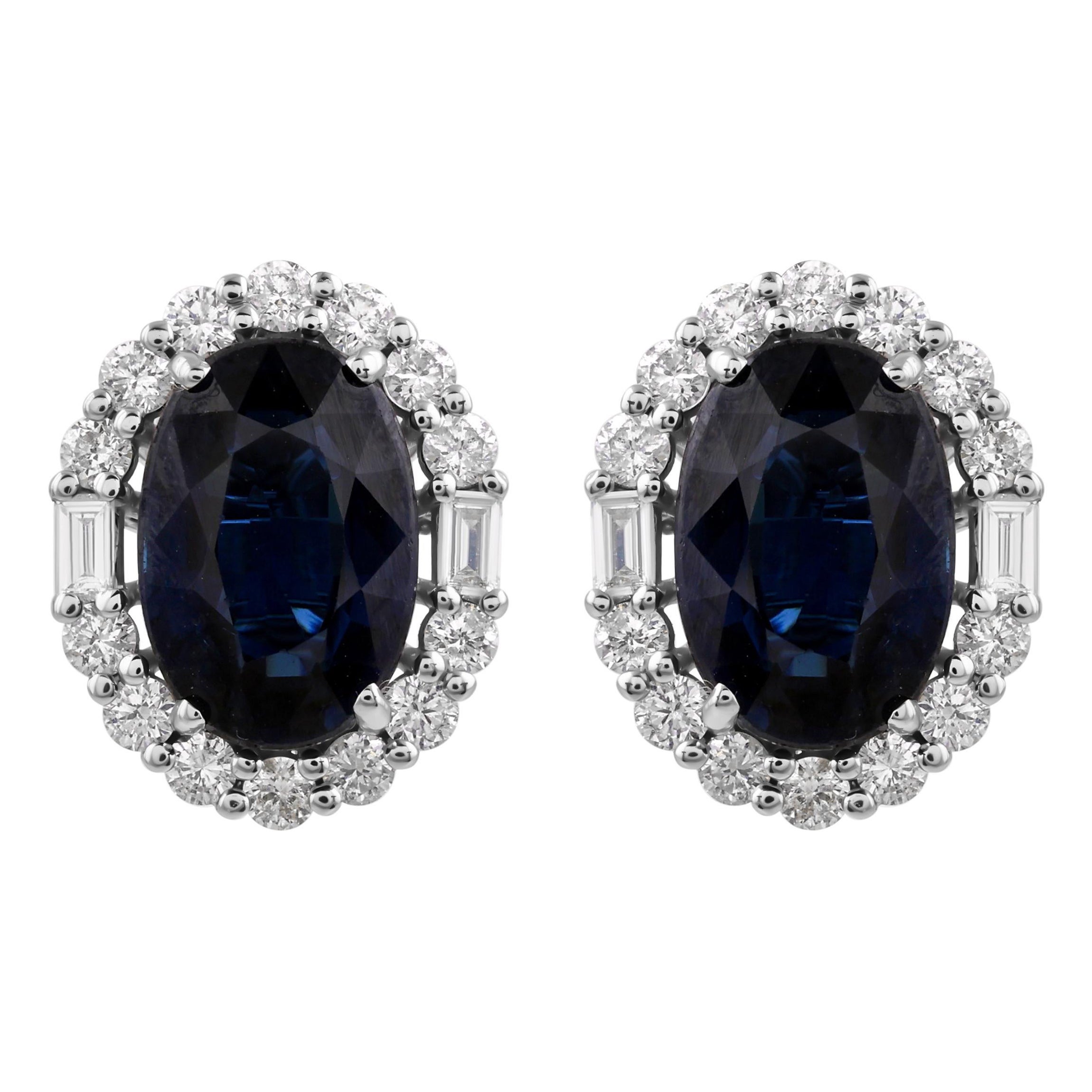 6.33cts Echter Blauer Saphir 0.86cts Diamant Halo 14k Gold Ohrstecker