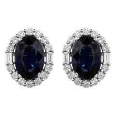 6.33cts Echter Blauer Saphir 0.86cts Diamant Halo 14k Gold Ohrstecker