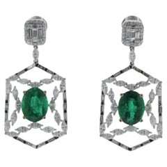 6.33CTW Green Emerald and 3.06CTW Diamond Earrings in 18K White Gold