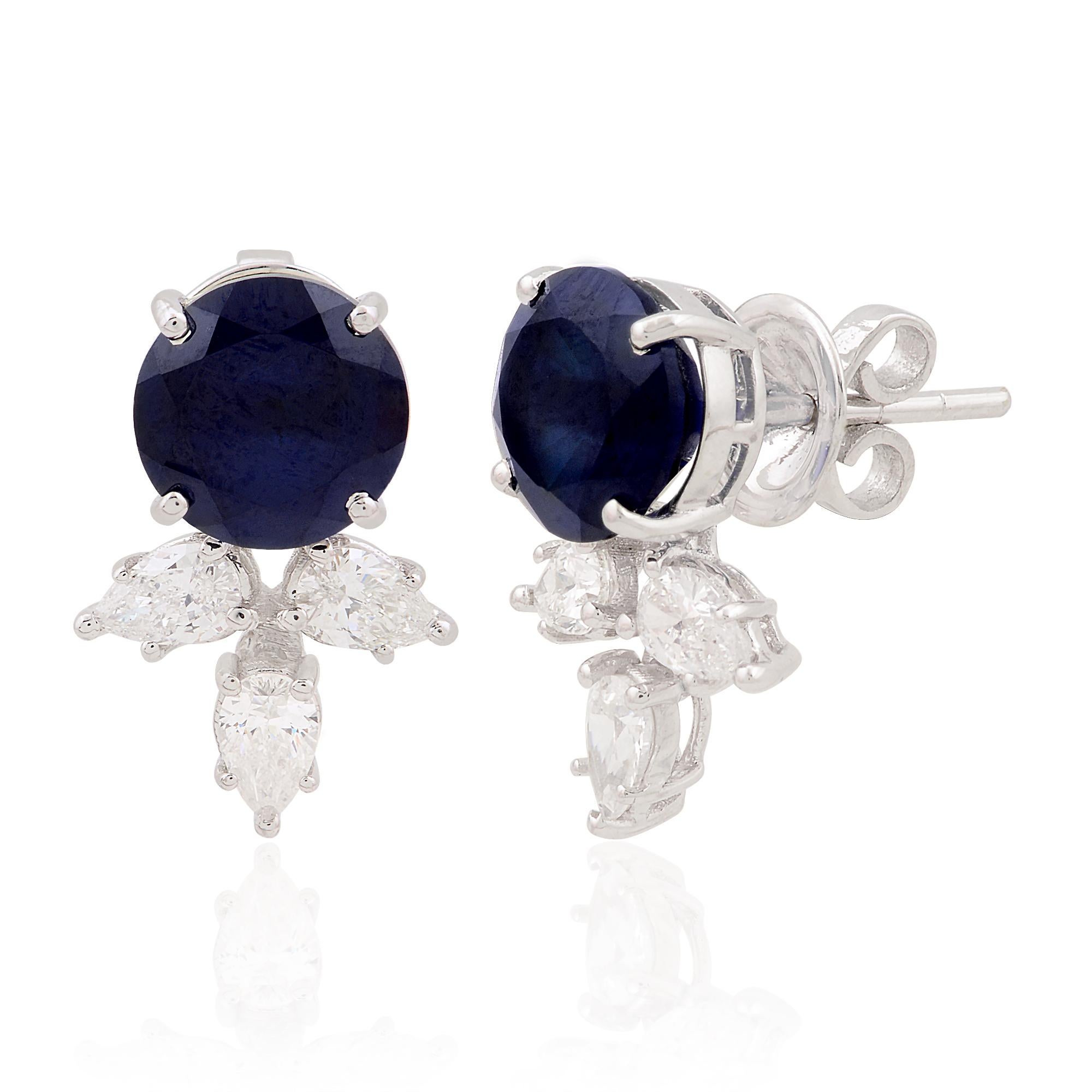 Orecchini con diamante con zaffiro blu lavorato 6,33TCW Regalo in oro bianco 14k In condizioni Nuovo in vendita a Diera, Dubai