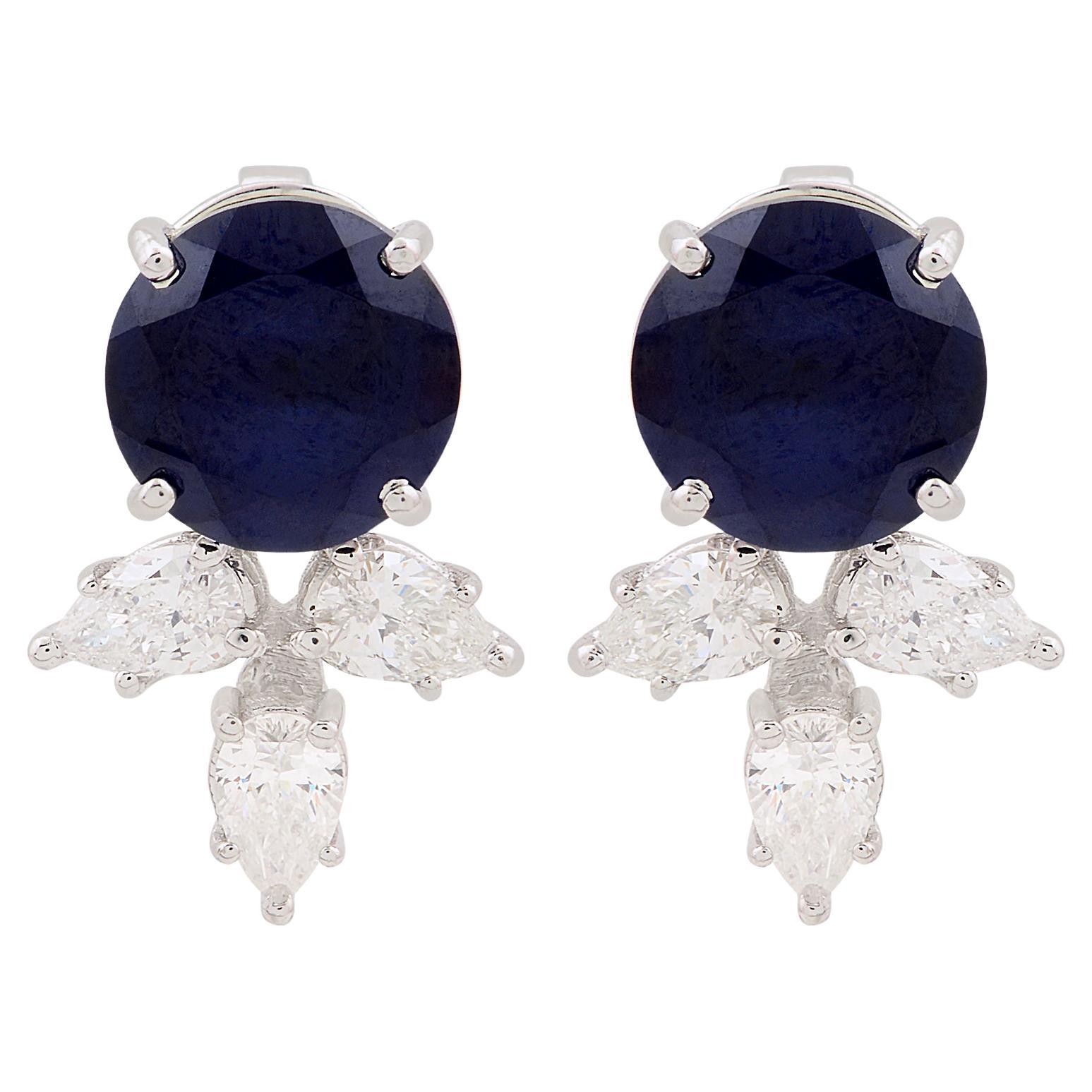 Orecchini con diamante con zaffiro blu lavorato da 6,33TCW Regalo Oro Bianco 18k