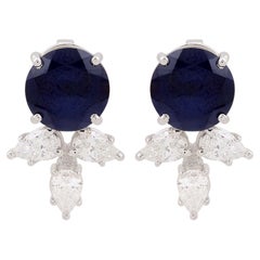 Orecchini con diamante con zaffiro blu lavorato da 6,33TCW Regalo Oro Bianco 18k