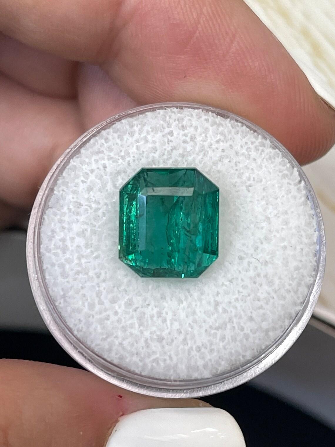 Stein: Smaragd
Gewicht: 6,34 Karat
Form: Smaragd-Schliff
Klarheit: Transparent
Lüster: Ausgezeichnet/Sehr gut
Farbe: Vivid Green
Abmessungen: 10,76 mm x 9,72 mm x 7,28 mm
Geografische Herkunft: Sambia
Behandlung: Natürlich, Ölen

Anmerkungen: