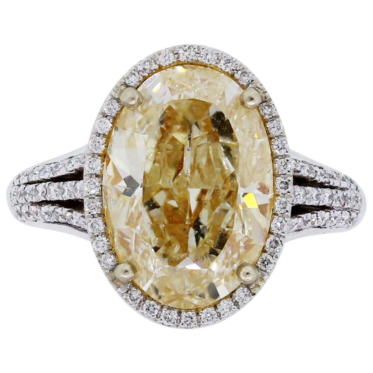 6.34 Carat Fancy Yellow Oval Cut Diamond Engagement Ring