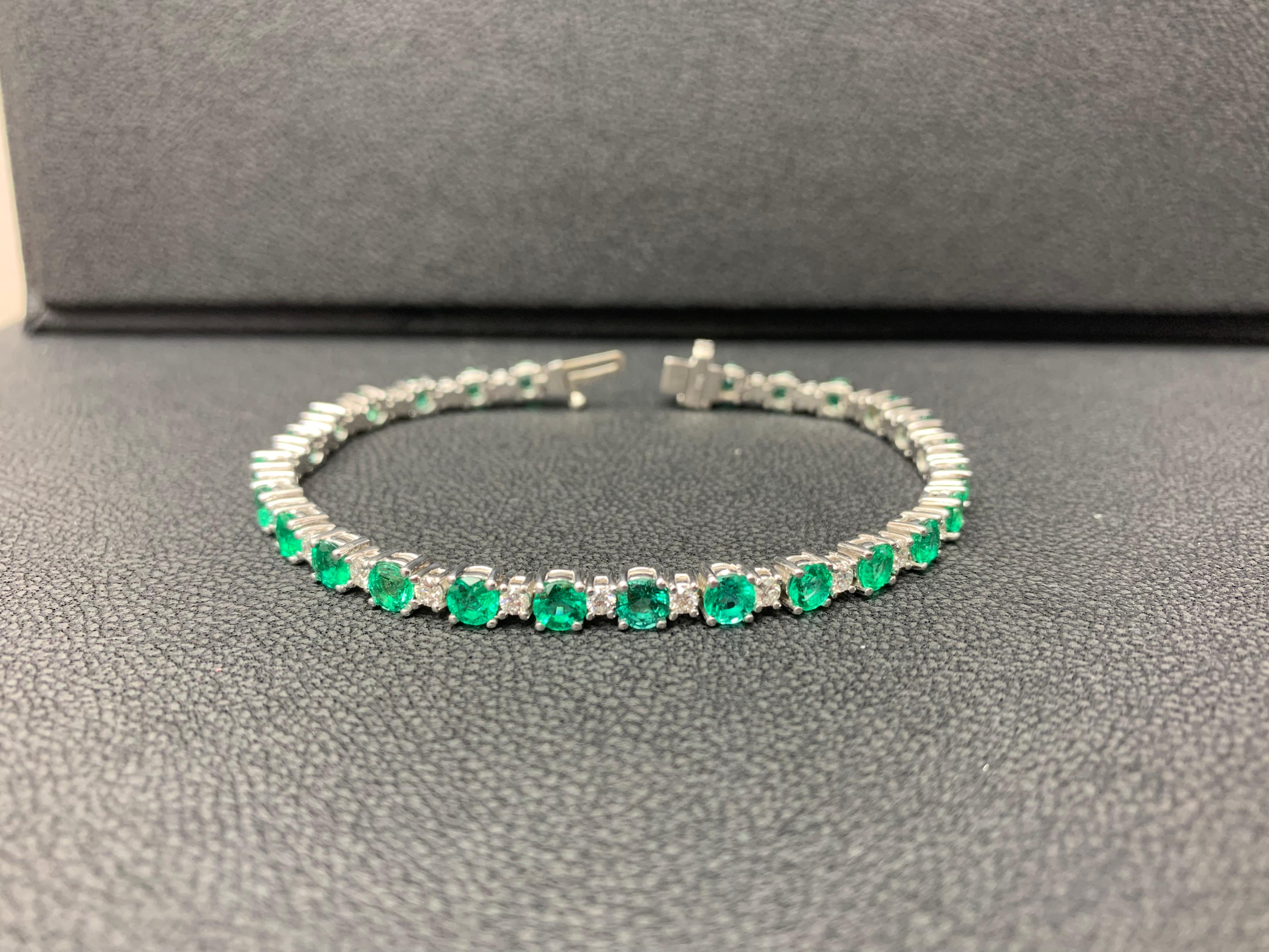 6.34 Carat Green Emerald and Diamond Tennis Bracelet in 14K White Gold For Sale 5