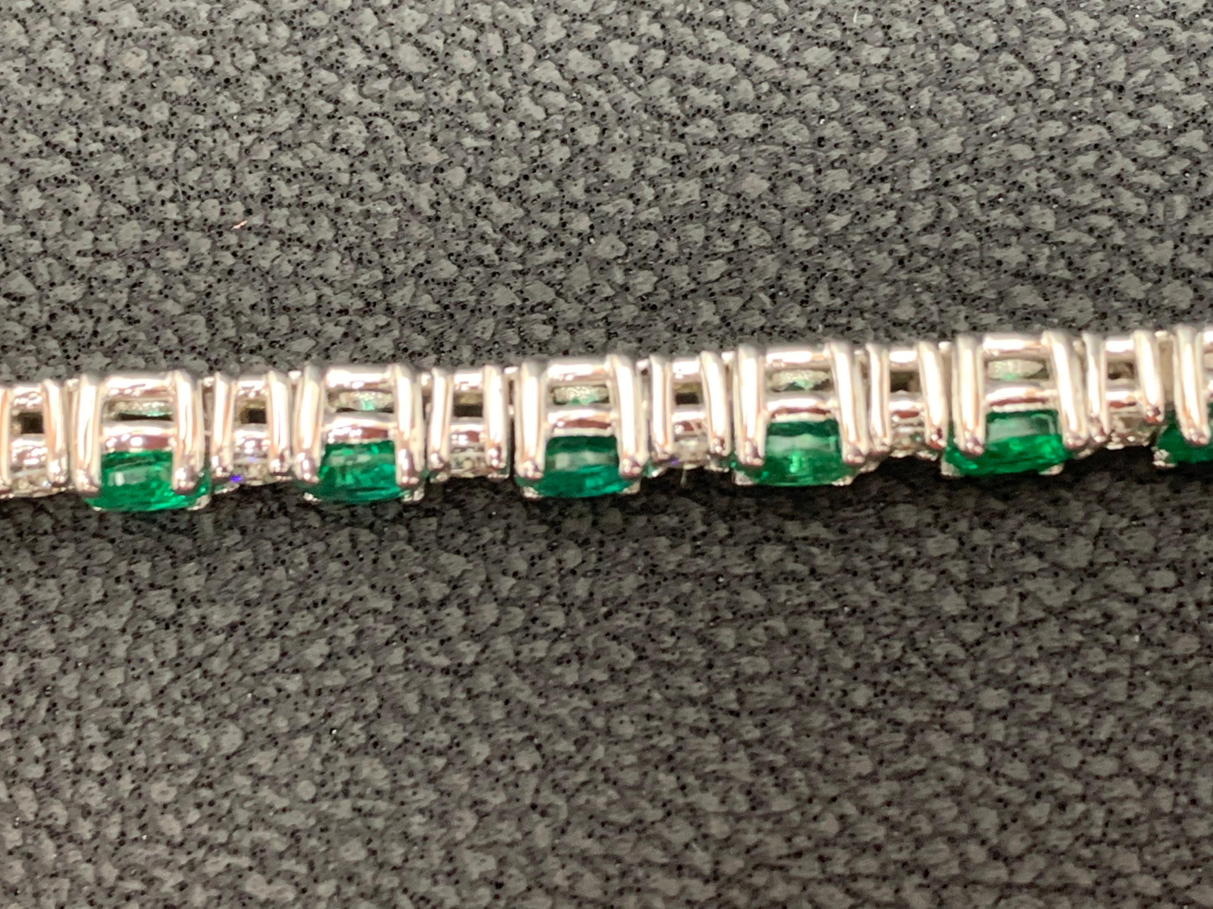 6.34 Carat Green Emerald and Diamond Tennis Bracelet in 14K White Gold For Sale 8