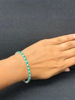 6.34 Carat Green Emerald and Diamond Tennis Bracelet in 14K White Gold