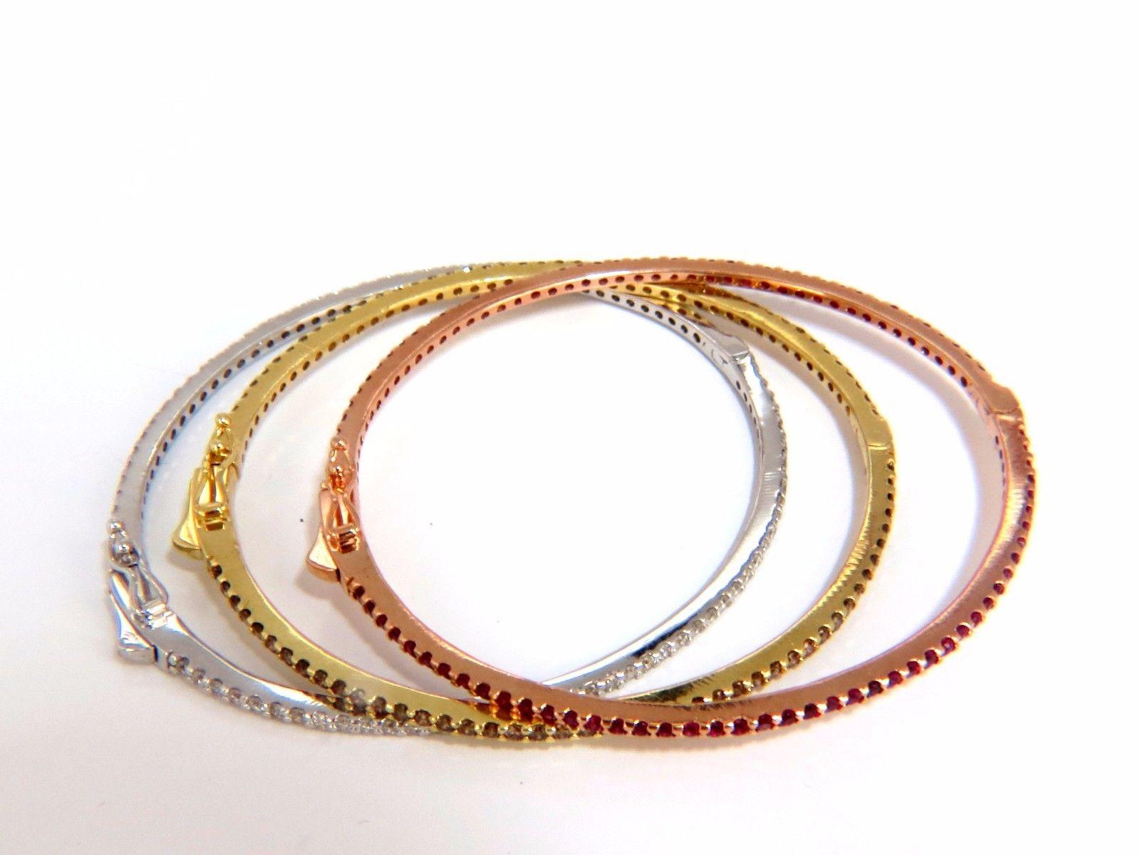 Round Cut 6.34 Carat Natural Fancy Brown White Diamonds and Ruby Stacking Bangle Bracelets