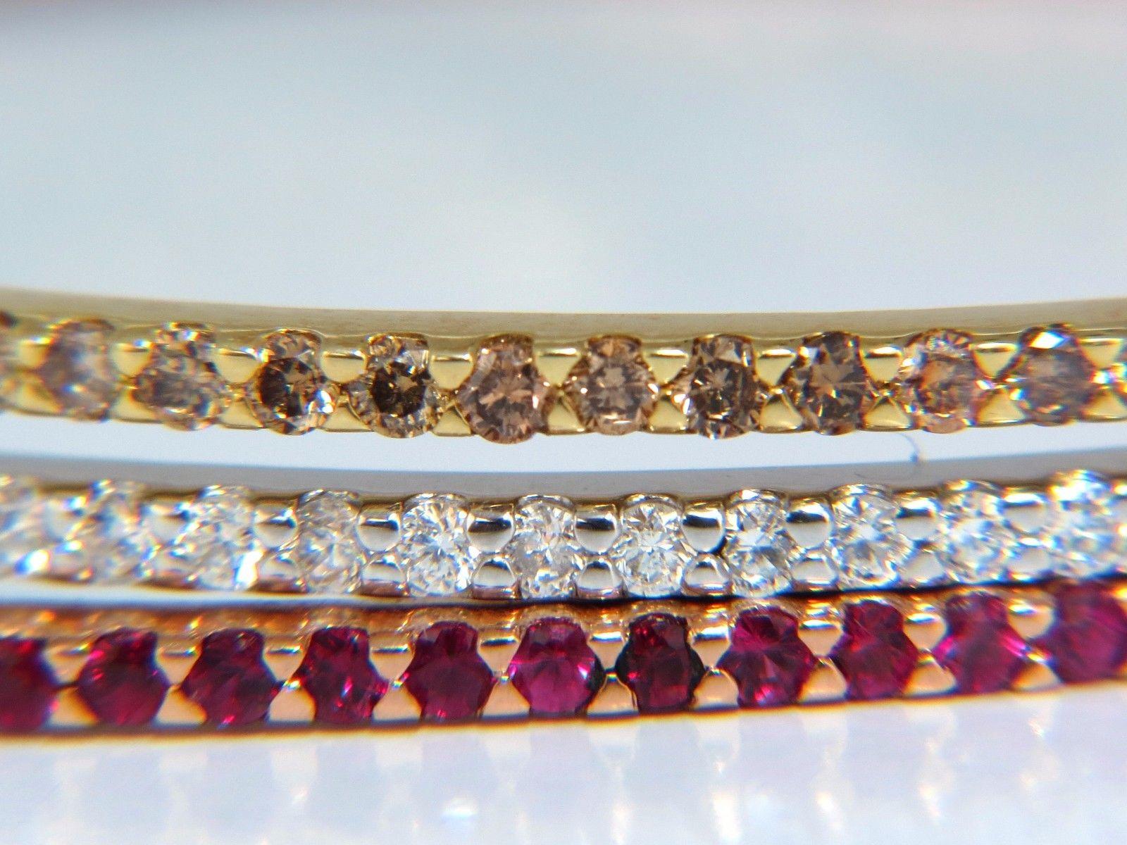 6.34 Carat Natural Fancy Brown White Diamonds and Ruby Stacking Bangle Bracelets 1