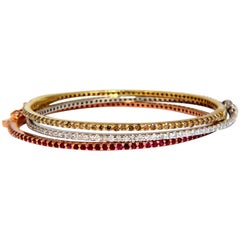 6.34 Carat Natural Fancy Brown White Diamonds and Ruby Stacking Bangle Bracelets