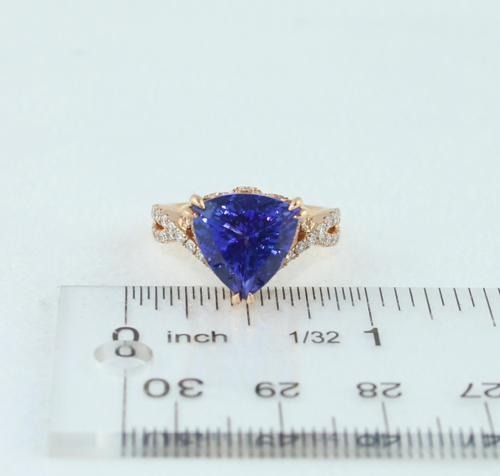 6.34 Carat Trillion Cut Tanzanite Diamond Rose Gold Ring 8