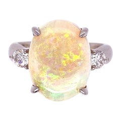 6.34 Carat White Opal and Diamond Platinum Cocktail Ring Fine Estate Jewelry