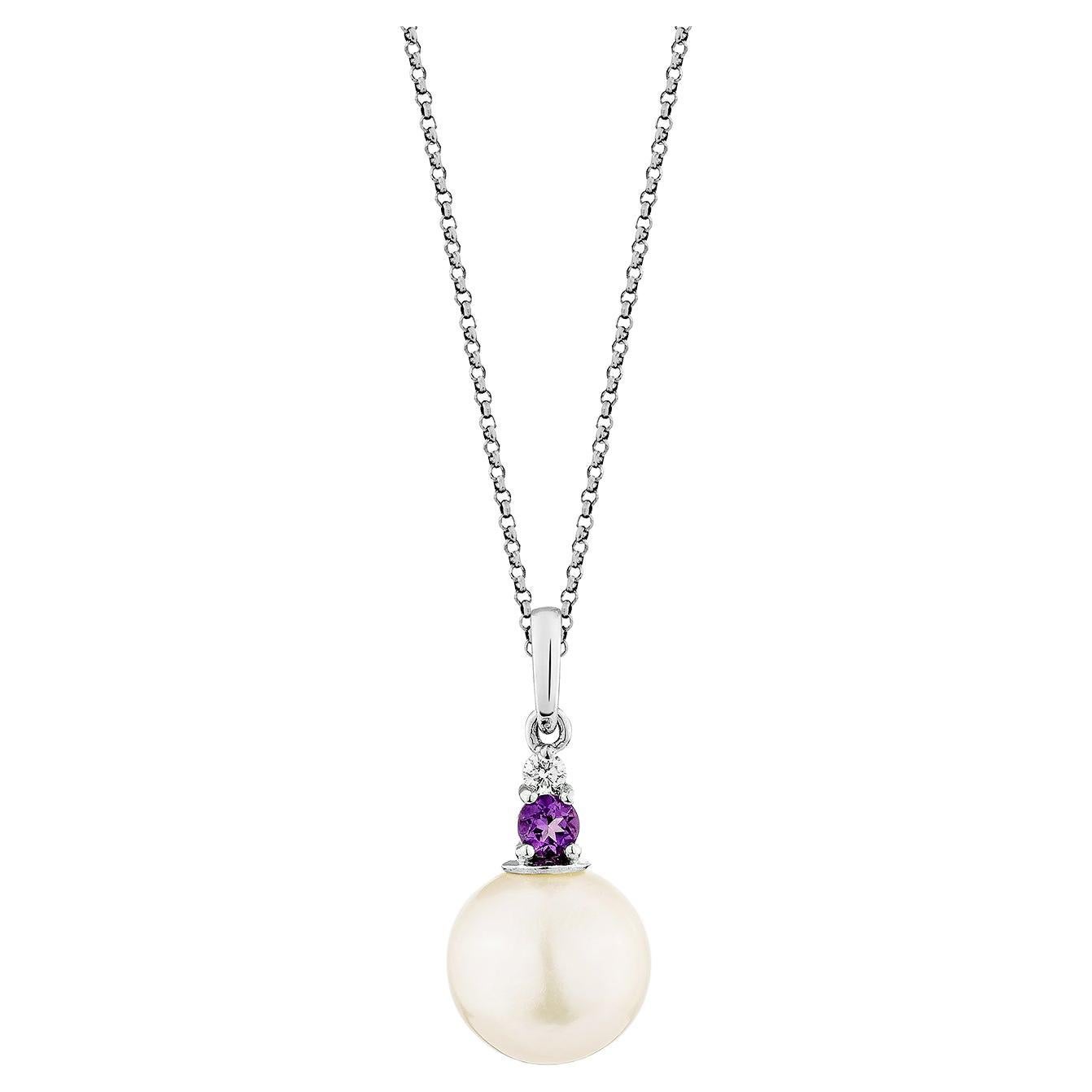 Sunita Nahata Pearl 6.34ct. Pendant in 14KWG with Amethyst and White Diamond.