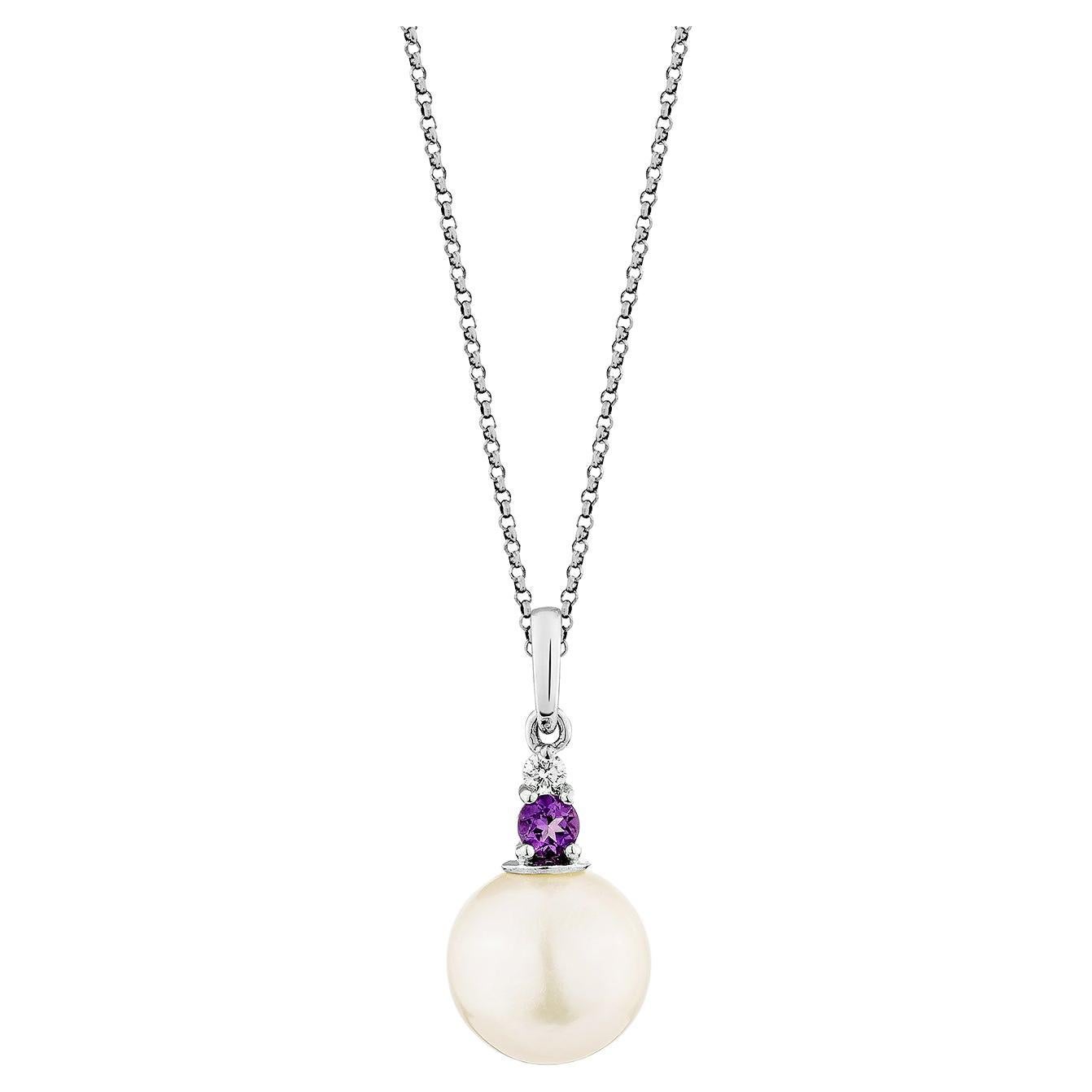 6,34 Karat Weißer Perlenanhänger in 14KWG mit Amethyst und weißem Diamant. im Angebot