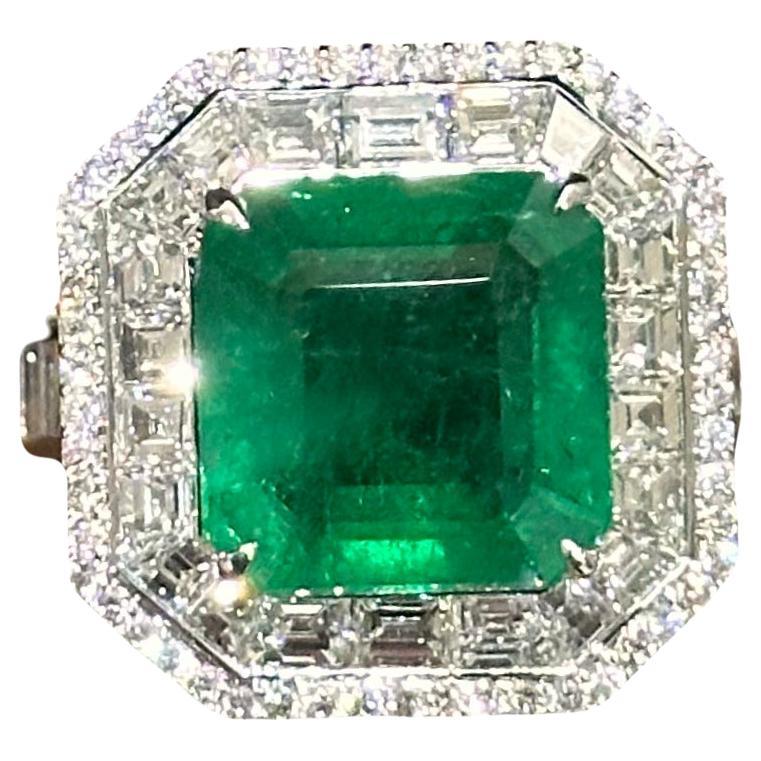 6.34 Carat Zambian Emerald Studded Classic Diamond Ring For Sale