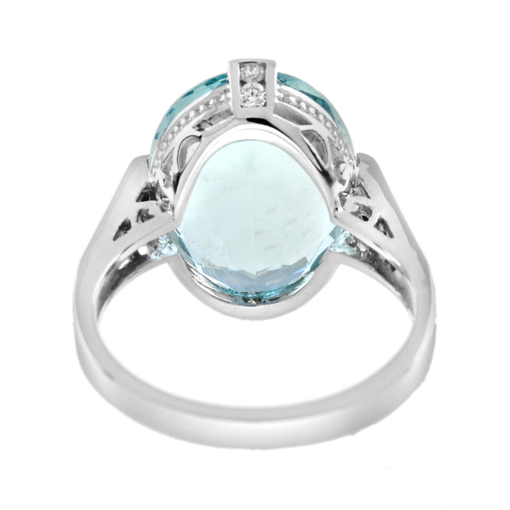 Women's 6.34 Ct. Aquamarine and Ruby Antique Design Cocktail Ring in 14K White Gold For Sale