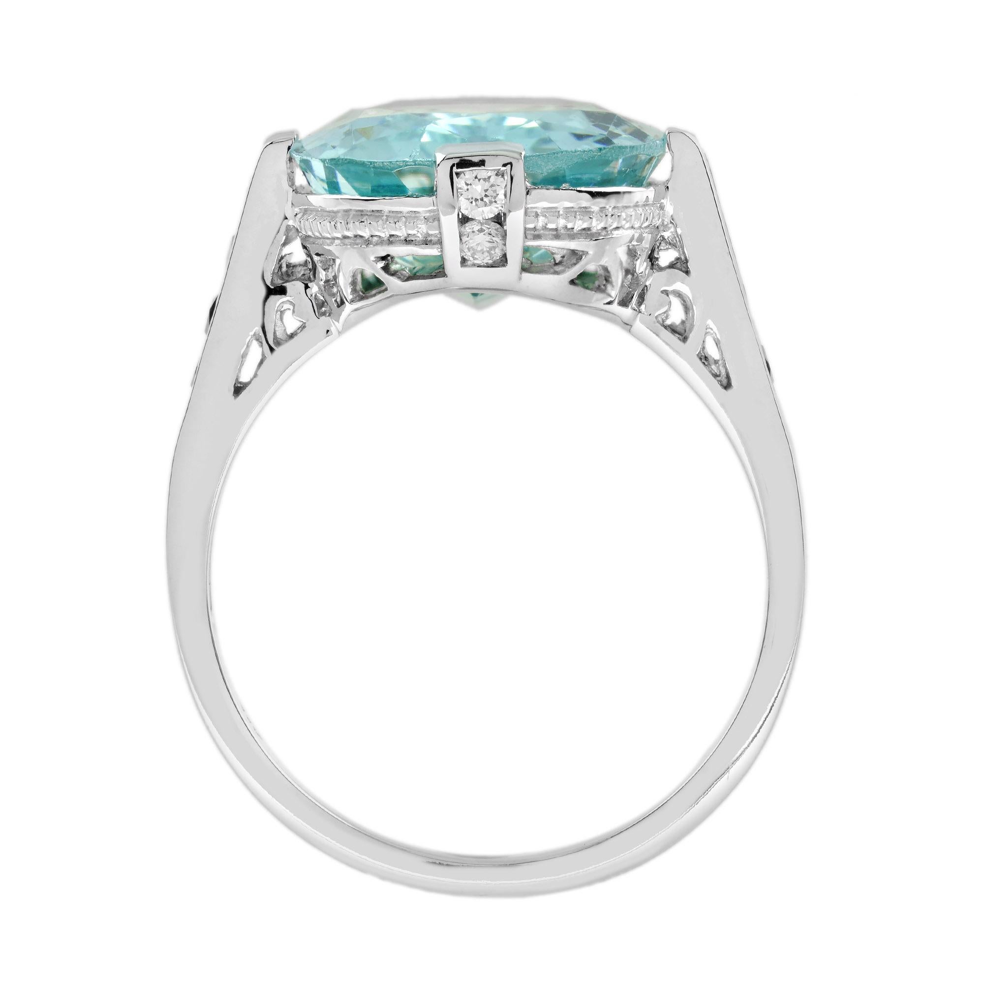 6.34 Ct. Aquamarine and Ruby Antique Design Cocktail Ring in 14K White Gold For Sale 1