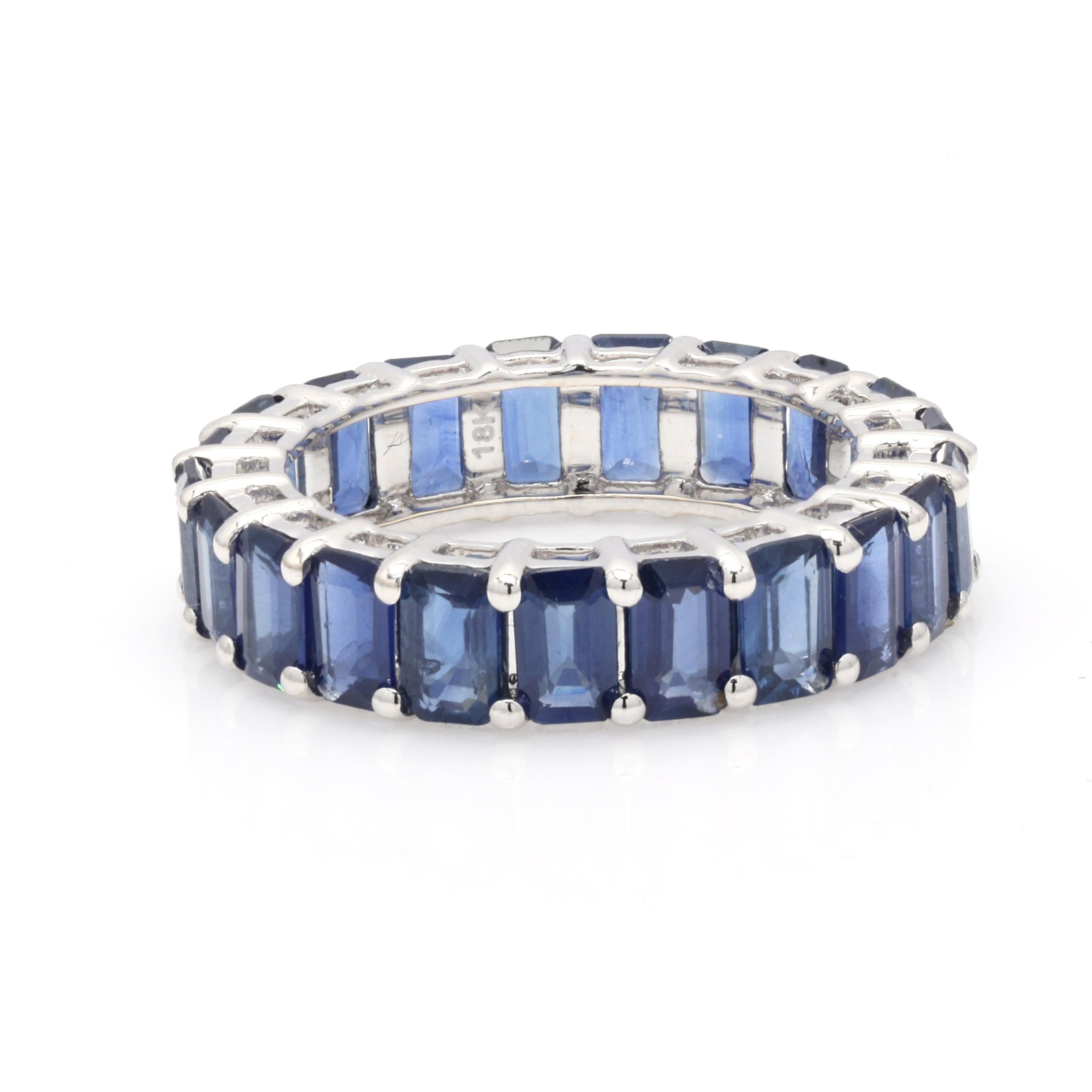 For Sale:  6.34 ct Octagon Blue Sapphire Eternity Band Ring in 14K Solid White Gold 2