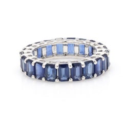 6.34 ct Octagon Blue Sapphire Eternity Band Ring in 14K Solid White Gold
