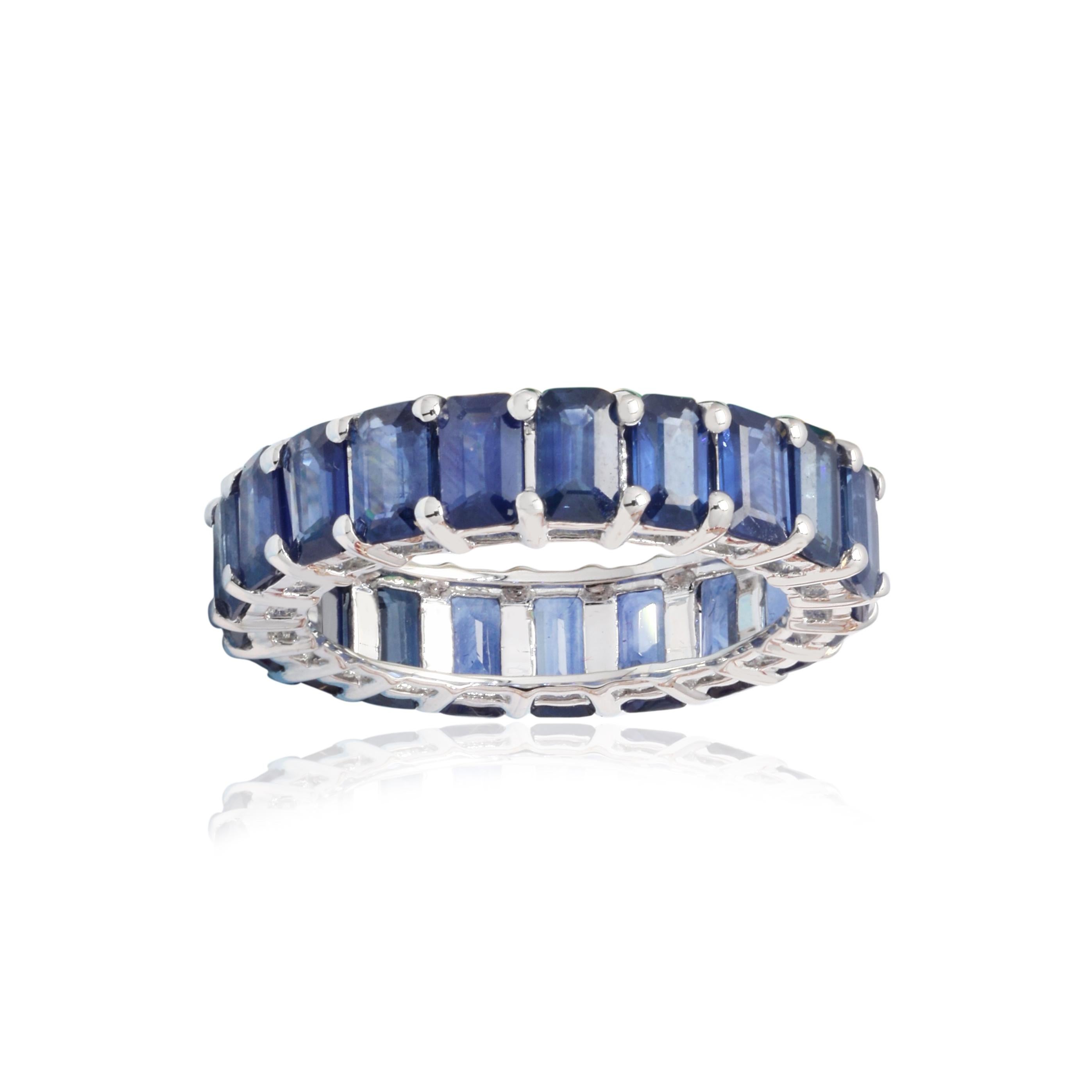 For Sale:  6.34 ct Octagon Blue Sapphire Eternity Band Ring in 14K Solid White Gold 4