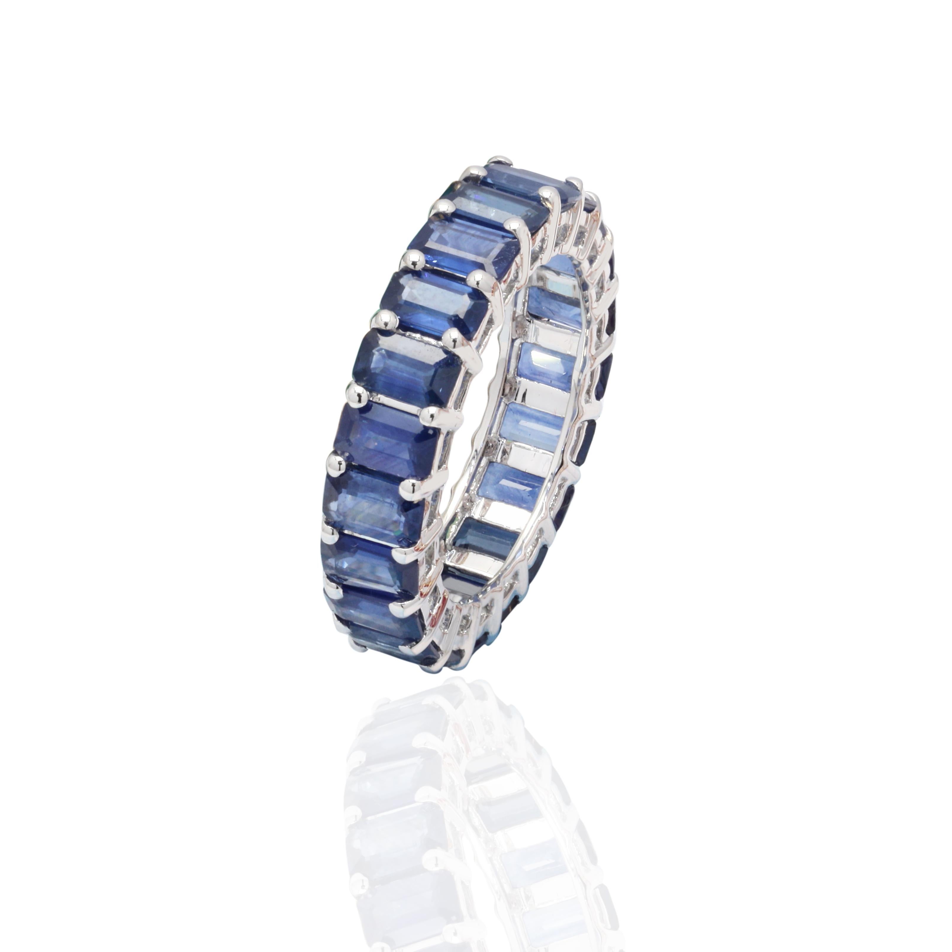 For Sale:  6.34 ct Octagon Blue Sapphire Eternity Band Ring in 14K Solid White Gold 5