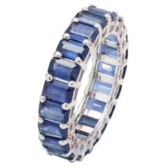 Antique 6.34 ct Octagon Blue Sapphire Eternity Band Ring in 14K Solid White Gold