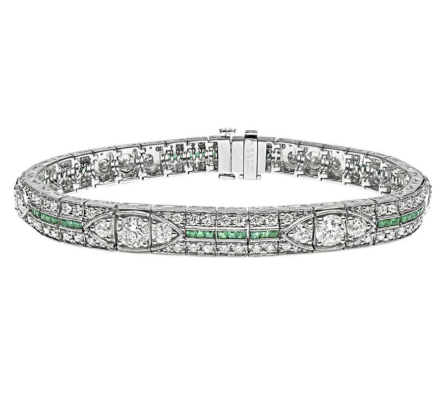 Taille ronde Bracelet 6,34 ct de diamant 0,84 ct d'émeraude en vente