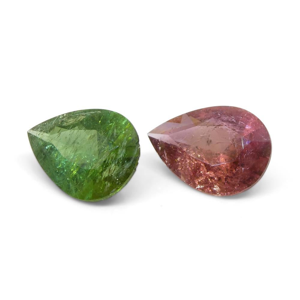 Coppia di tormaline rosa/verdi a pera da 6.34 carati in vendita 5