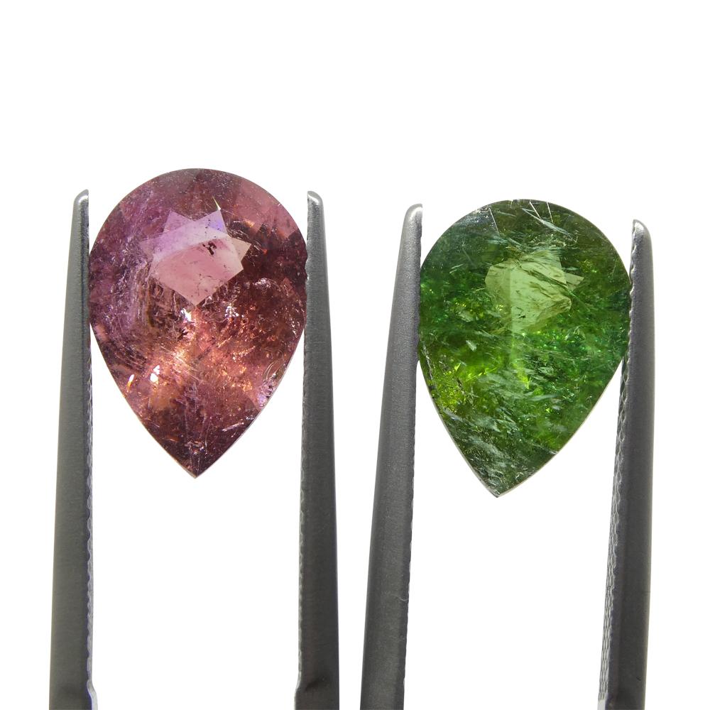 Brilliant Cut 6.34ct Pair Pear Pink/Green Tourmaline from Brazil For Sale