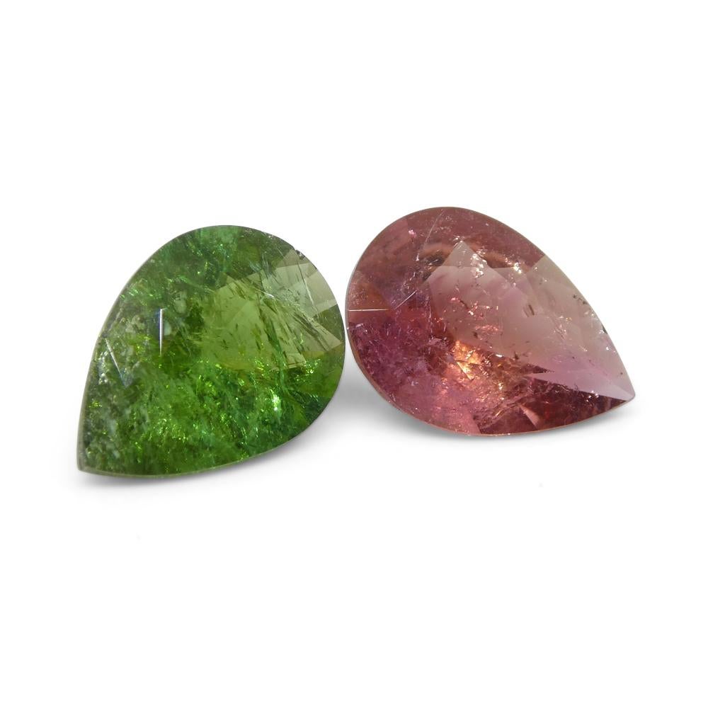 6.34ct Pair Pear Pink/Green Tourmaline from Brazil In New Condition For Sale In Toronto, Ontario