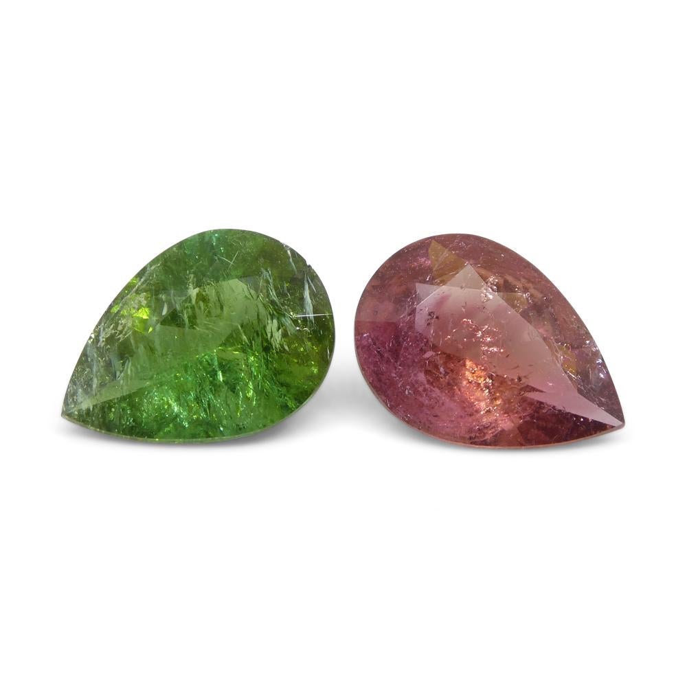 Pear Cut 6.34 Carat Pair Pear Pink/Green Tourmaline from Brazil For Sale
