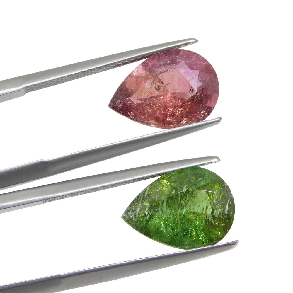 6.34ct Pair Pear Pink/Green Tourmaline from Brazil For Sale 2