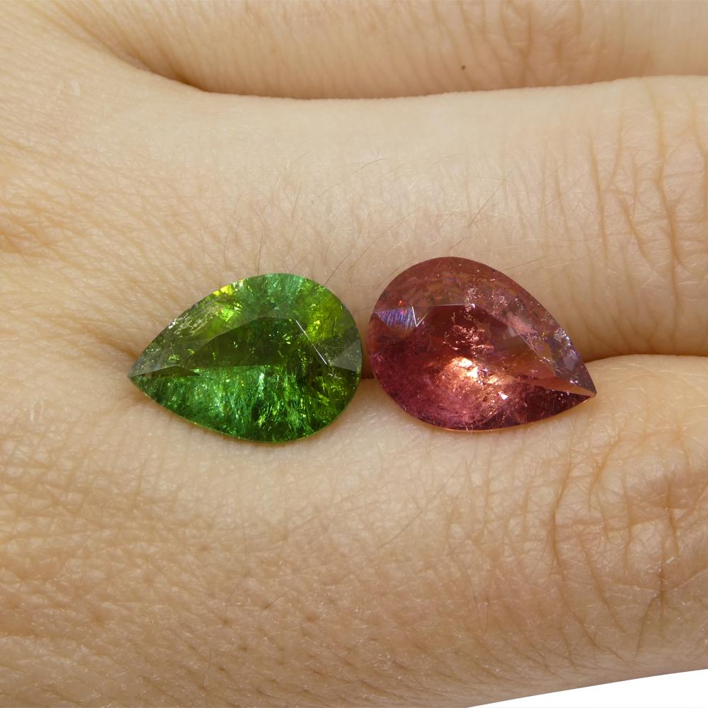 Coppia di tormaline rosa/verdi a pera da 6.34 carati in vendita 3
