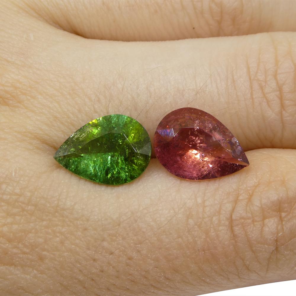 6.34ct Pair Pear Pink/Green Tourmaline from Brazil For Sale 3