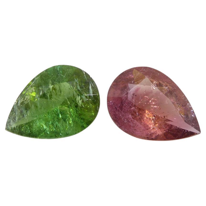 Coppia di tormaline rosa/verdi a pera da 6.34 carati