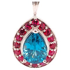 6.34cttw Ocean Blue Cambodian Zircon & Burma Ruby Pendant 14kt White Gold