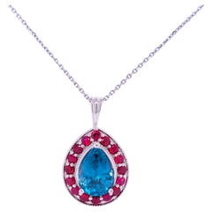 6.34cttw Ocean Blue Cambodian Zircon & Burma Ruby Pendant 14kt White Gold