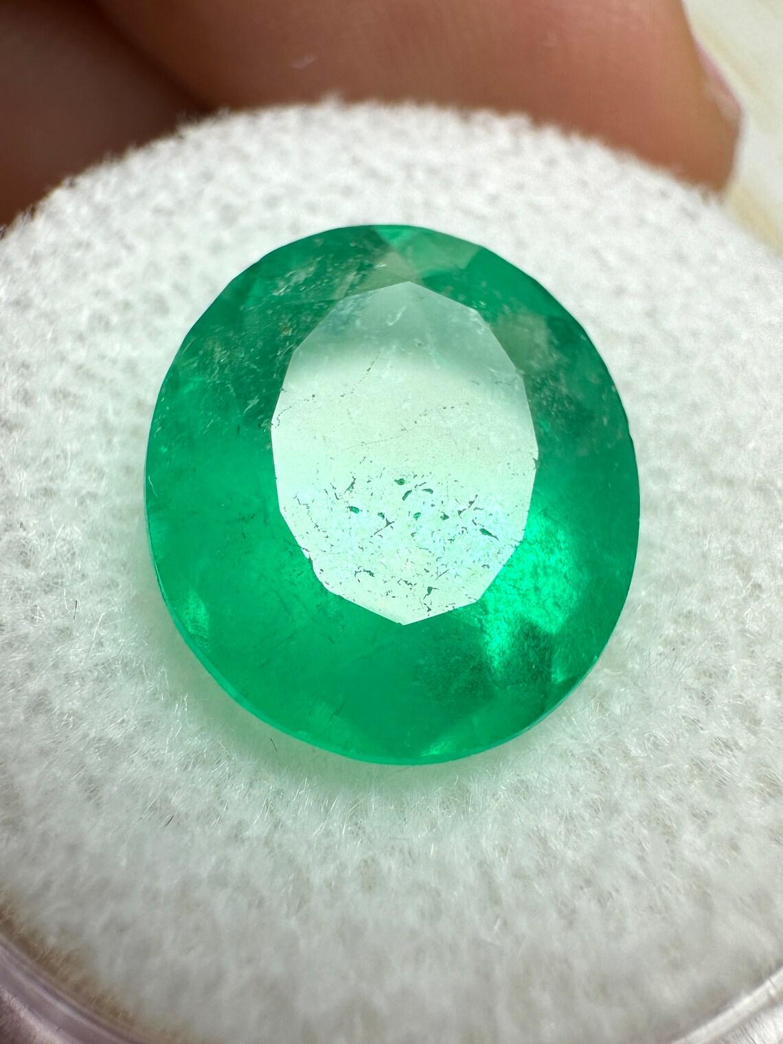 Modern 6.35 Carat 13x11 Neon Green Colombian Emerald - Oval Cut  May Birthstone Gem For Sale