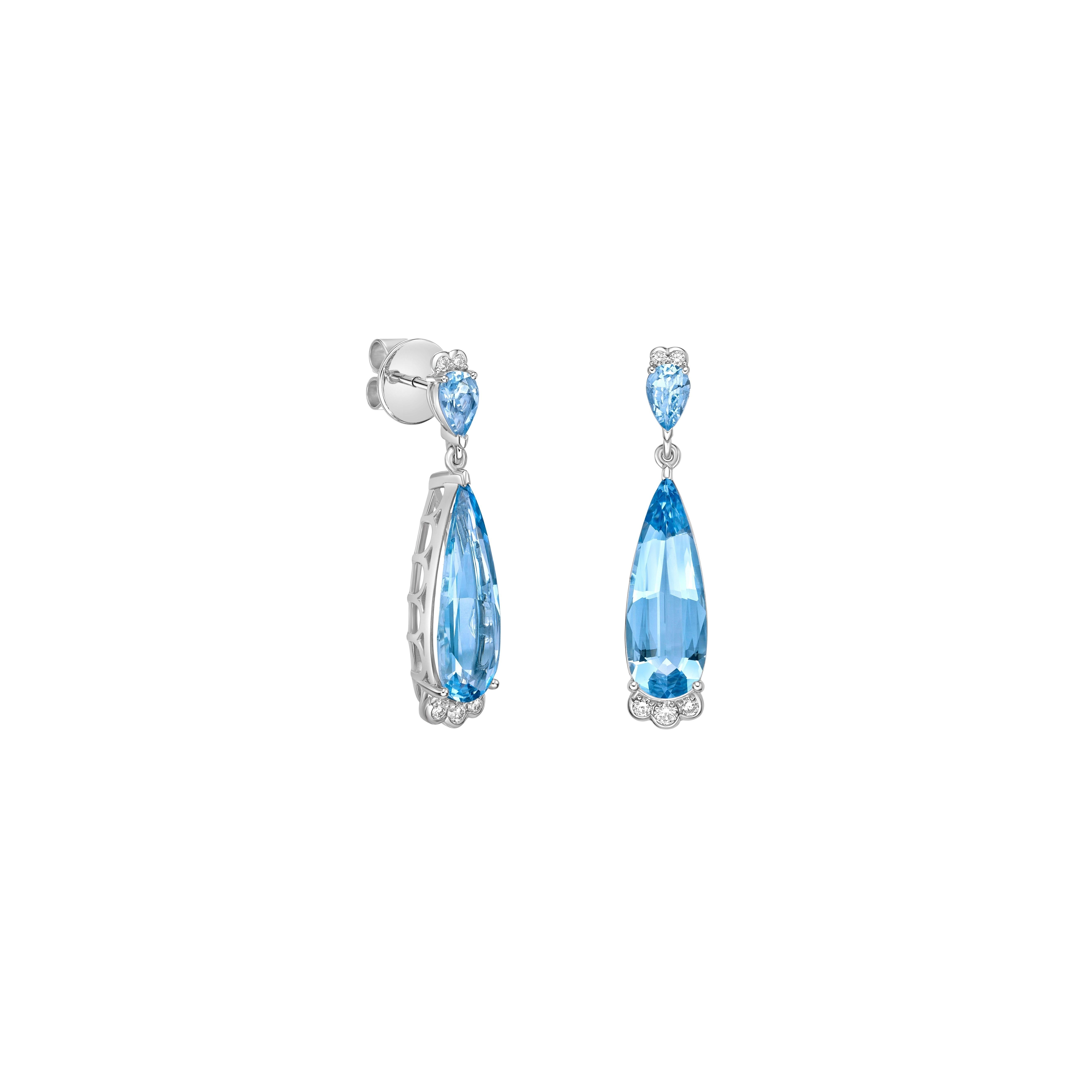 This collection features an array of Aquamarines with an icy blue hue that is as cool as it gets! Accented with Diamonds these Drop Dangle Earrings are made in White Gold and present a classic yet elegant look.

Aquamarine Drop Dangle Earring in