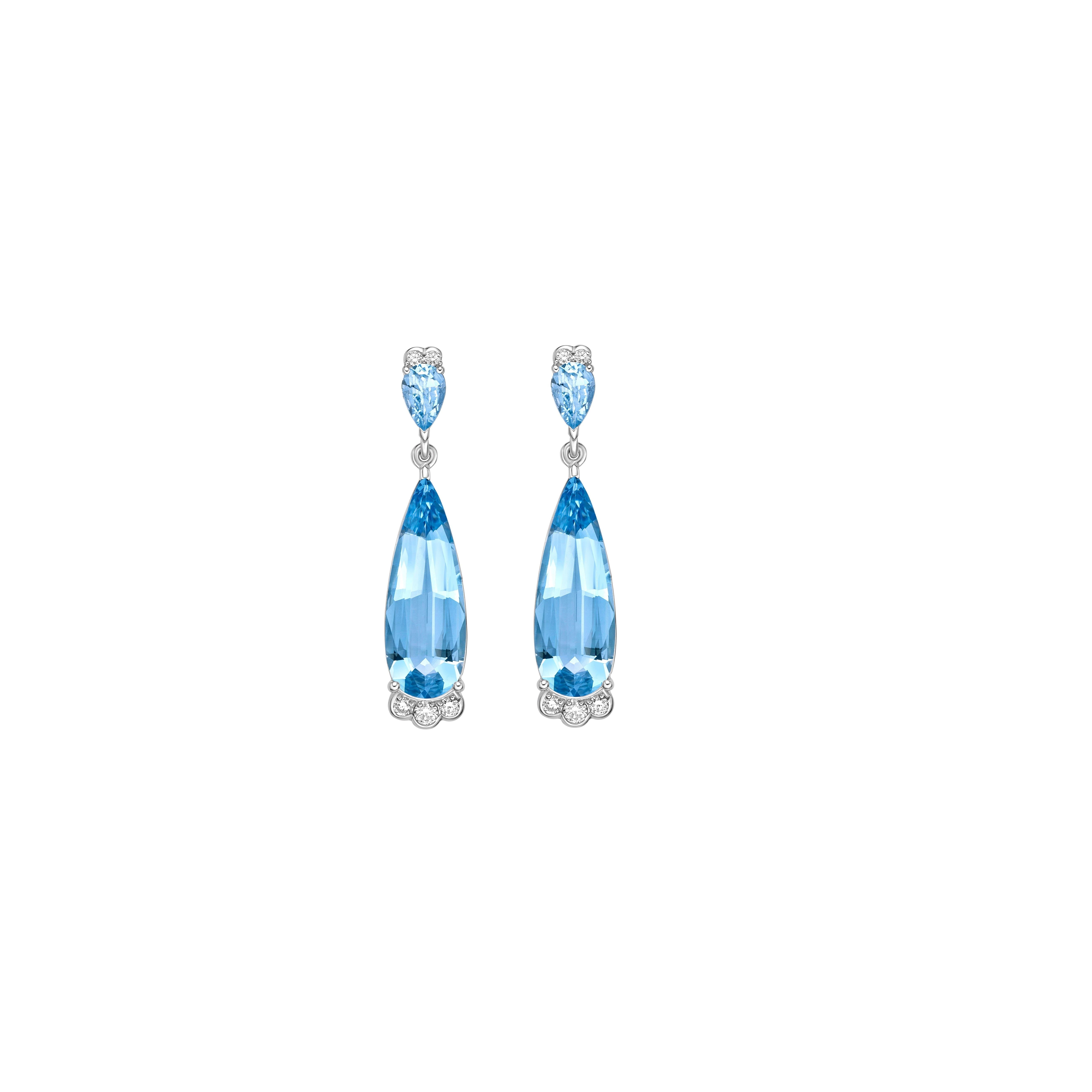 Contemporary 6.35 Carat Aquamarine Drop Dangle Earrings in 18KWG with White Diamond. For Sale