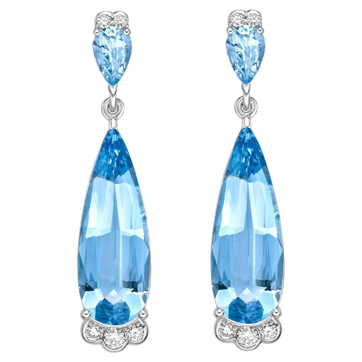 Sunita Nahata Aquamarine 6.35ct. Drop Dangle Earrings in 18KWG with Diamond.
