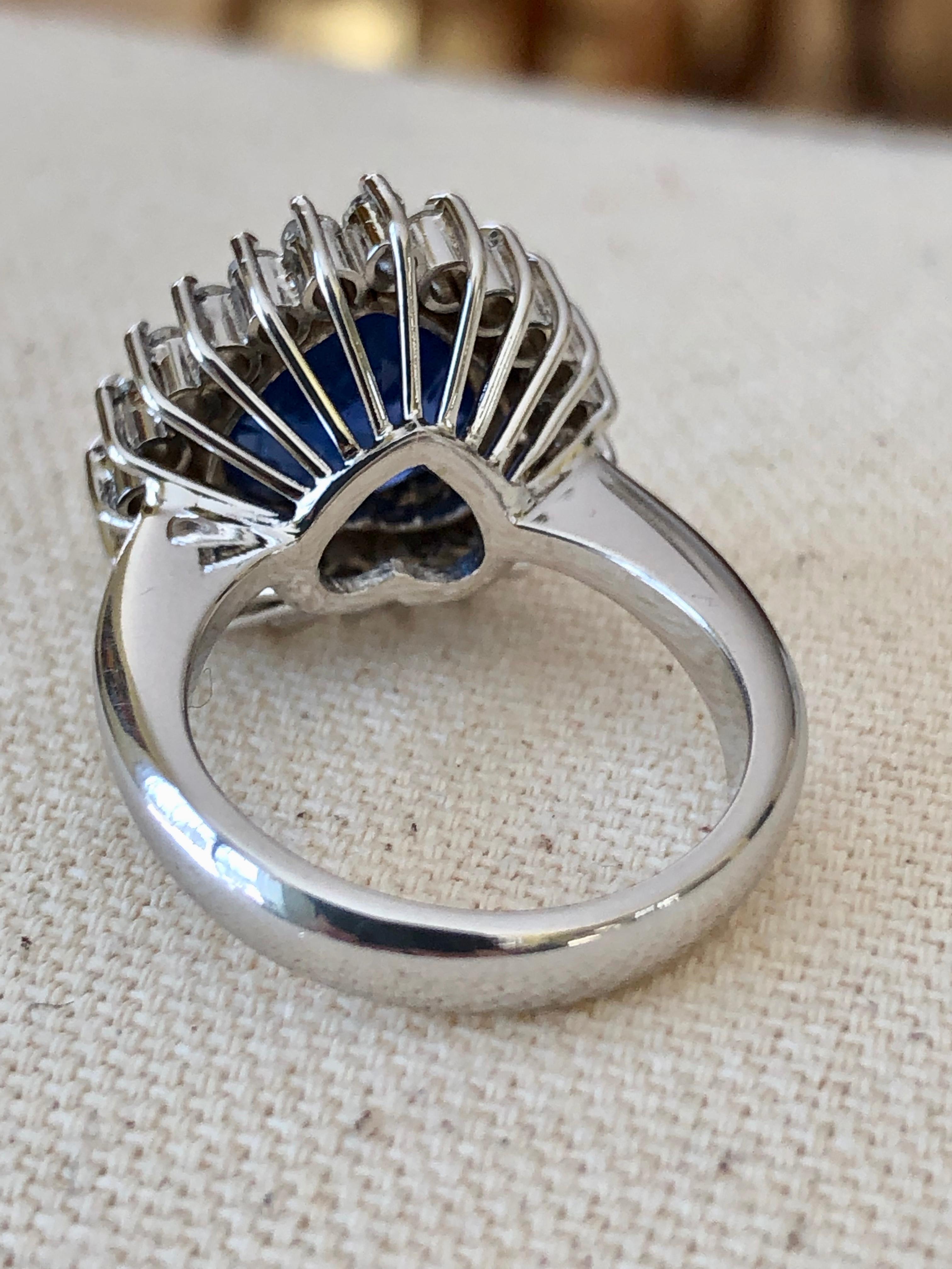 Women's 6.35 Carat Burma Heart Sapphire Diamond Engagement Ring 18K Gold /Certified For Sale