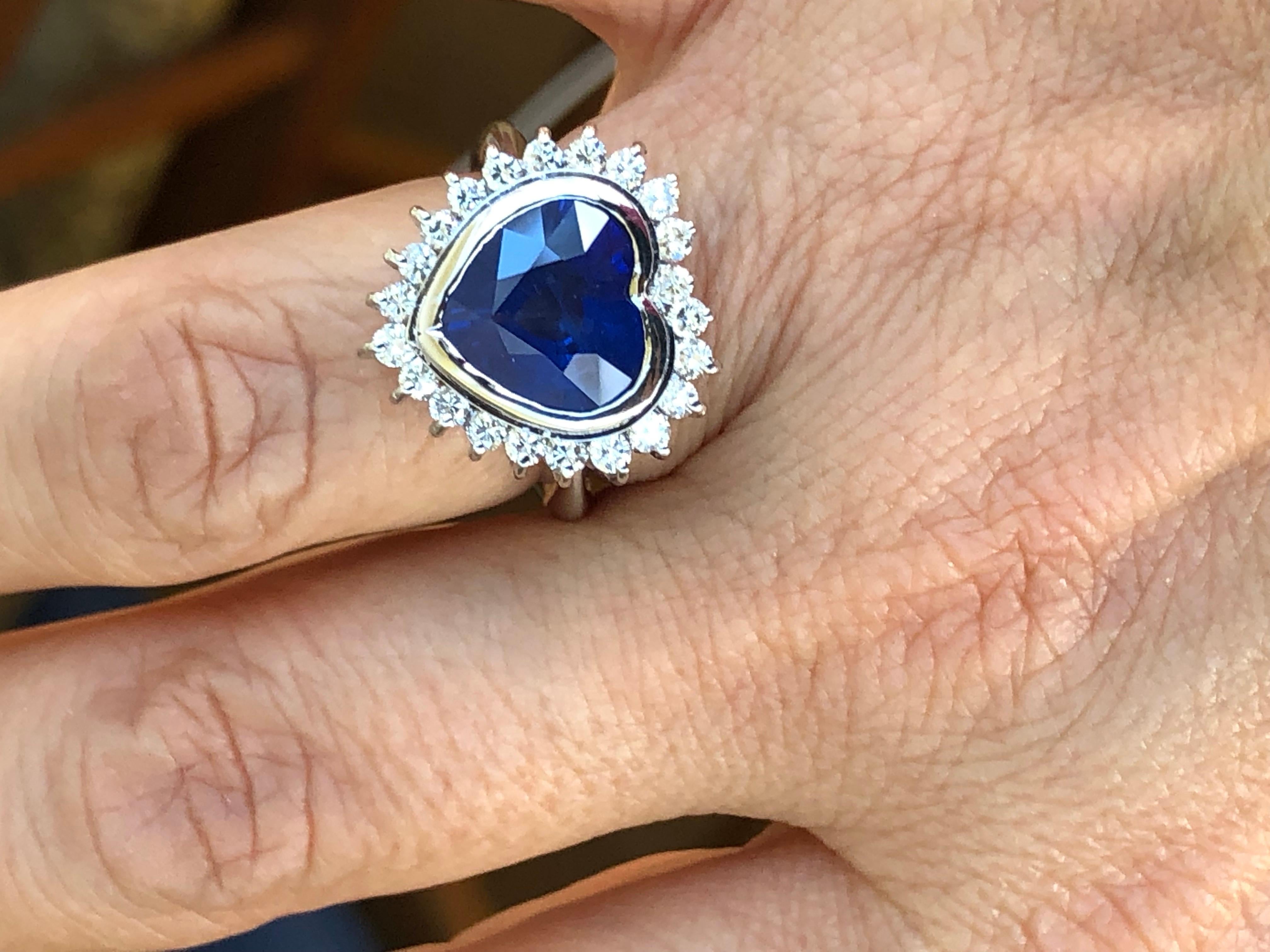 6.35 Carat Burma Heart Sapphire Diamond Engagement Ring 18K Gold /Certified For Sale 3