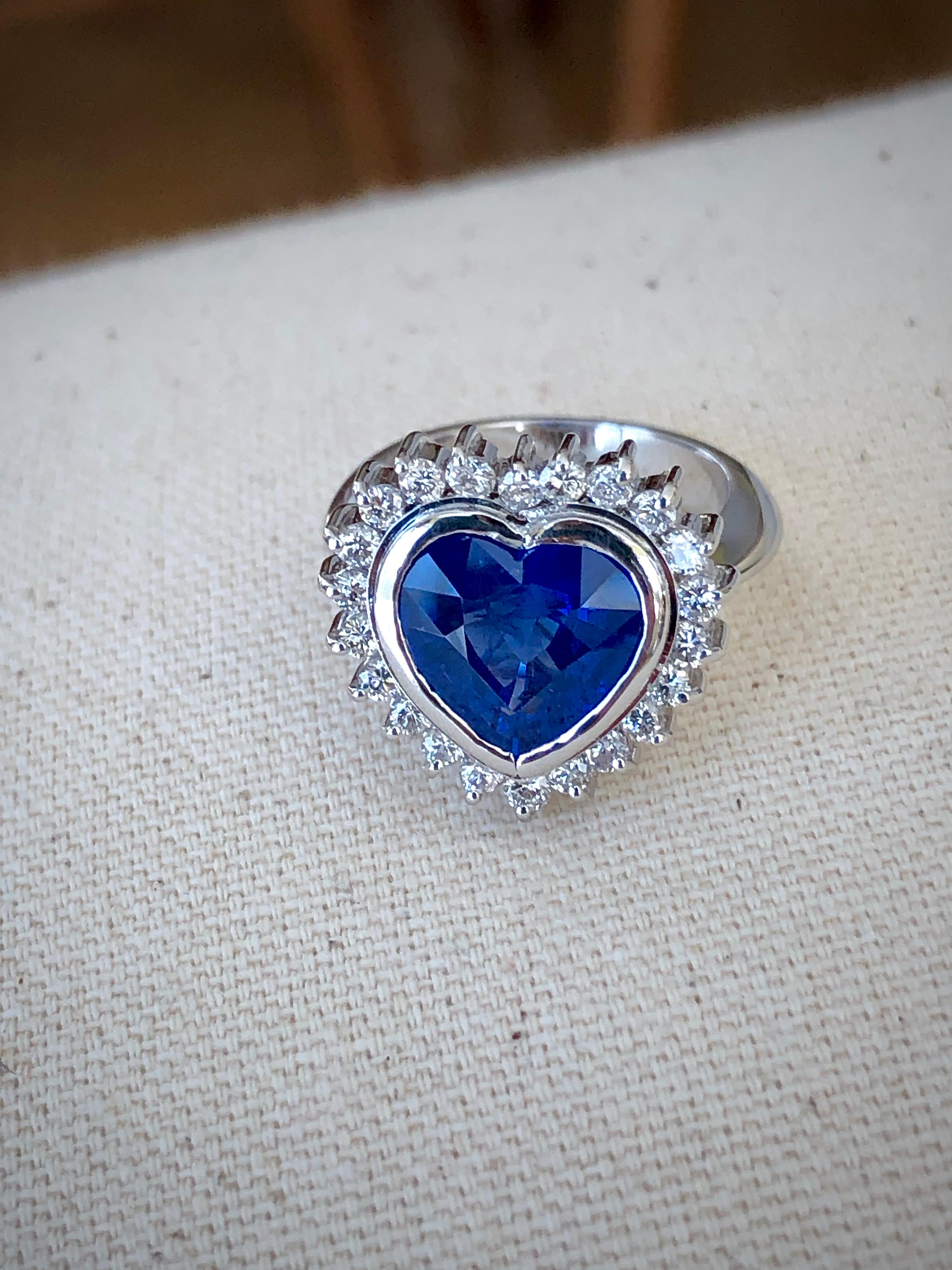 Heart Cut 6.35 Carat Burma Heart Sapphire Diamond Engagement Ring 18K Gold /Certified For Sale