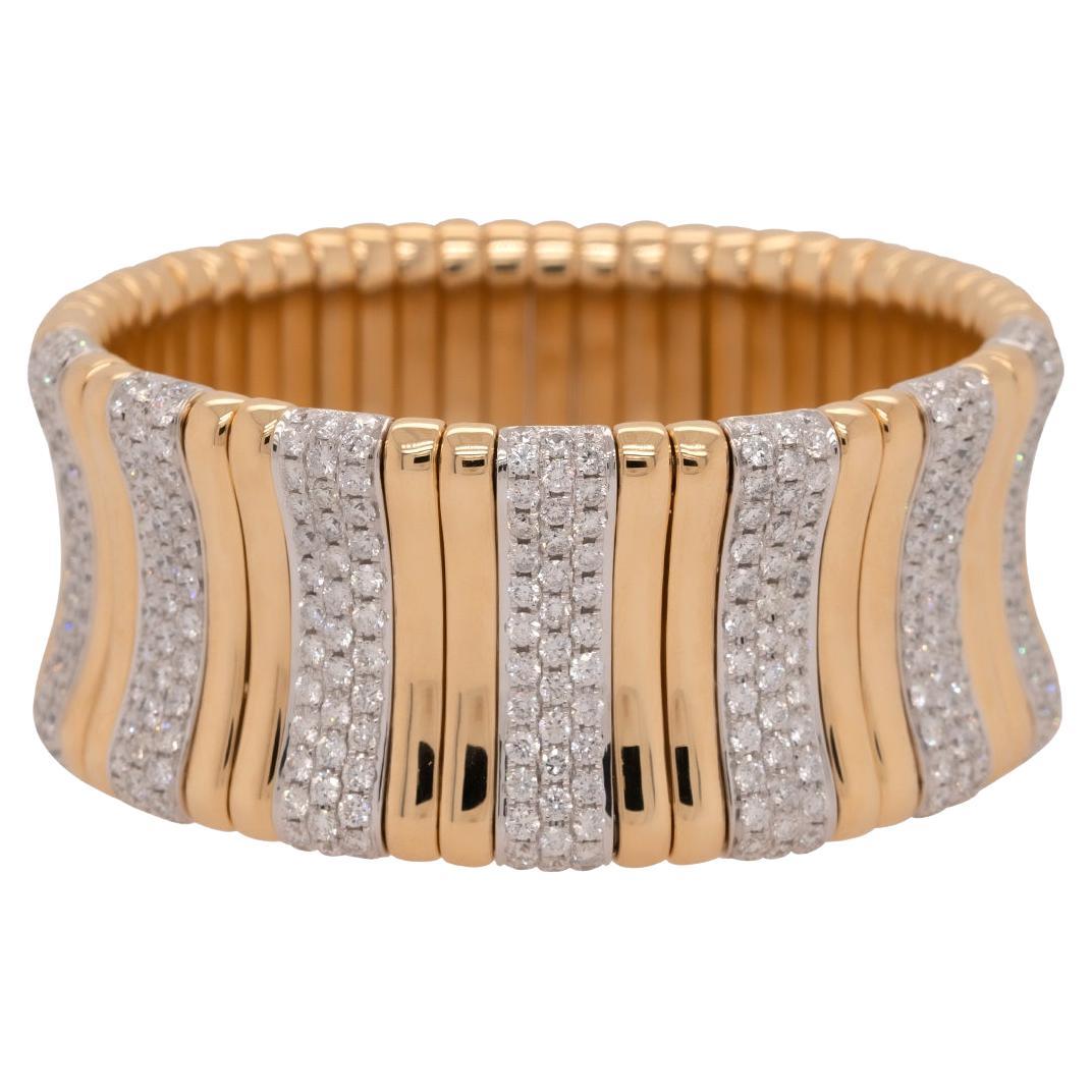 6.35 Carat Diamond Pave Stretchable Wide Bracelet 18 Karat in Stock For Sale