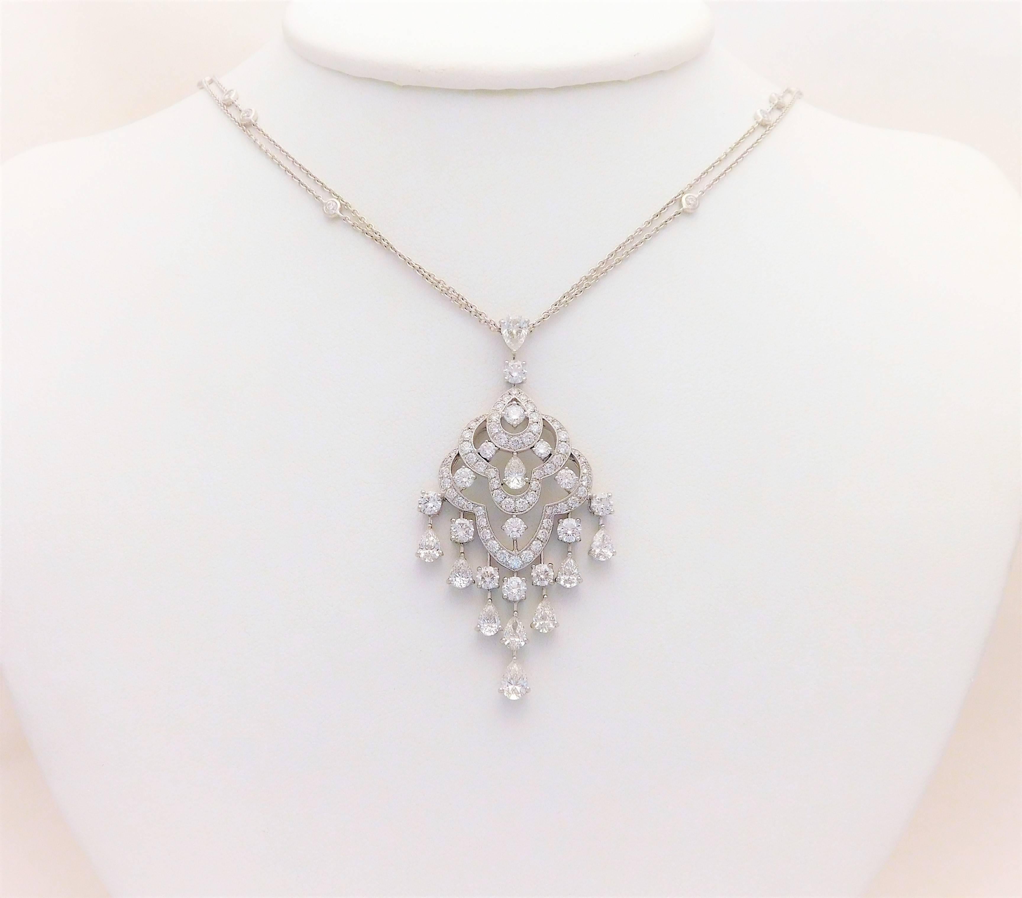 From an elegant Southern estate.  Circa 2017.  This absolutely dazzling diamond necklace has been meticulously crafted in solid 18k white gold.  Pictures do not do this piece justice.  It is masterfully jeweled with a total of (10) pear